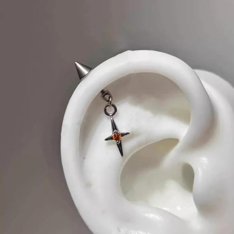 

1pcs Metal Ear Studs Cone Star Pendant Earrings for Women Punk Y2K Copper Color Cross Set Zircon Earrings Niche 2026 New Zircon