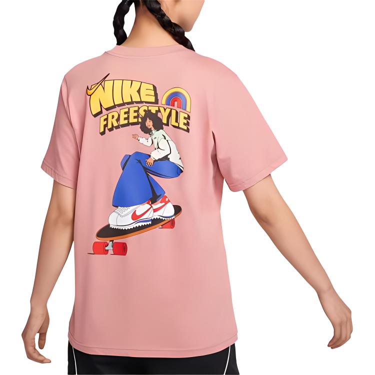 Nike T Shirts Women's Pink Crew Neck Moderate Straight Fit HM5024-618