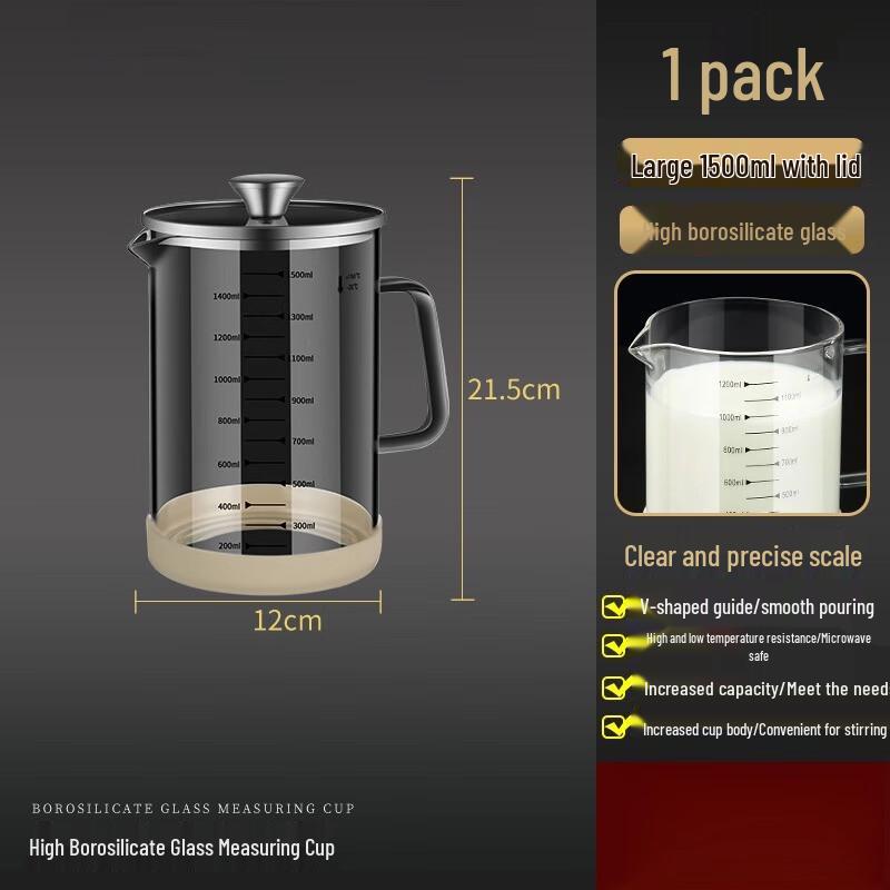 1500ml Heat-Resistant Glass Measuring Cup with Lid