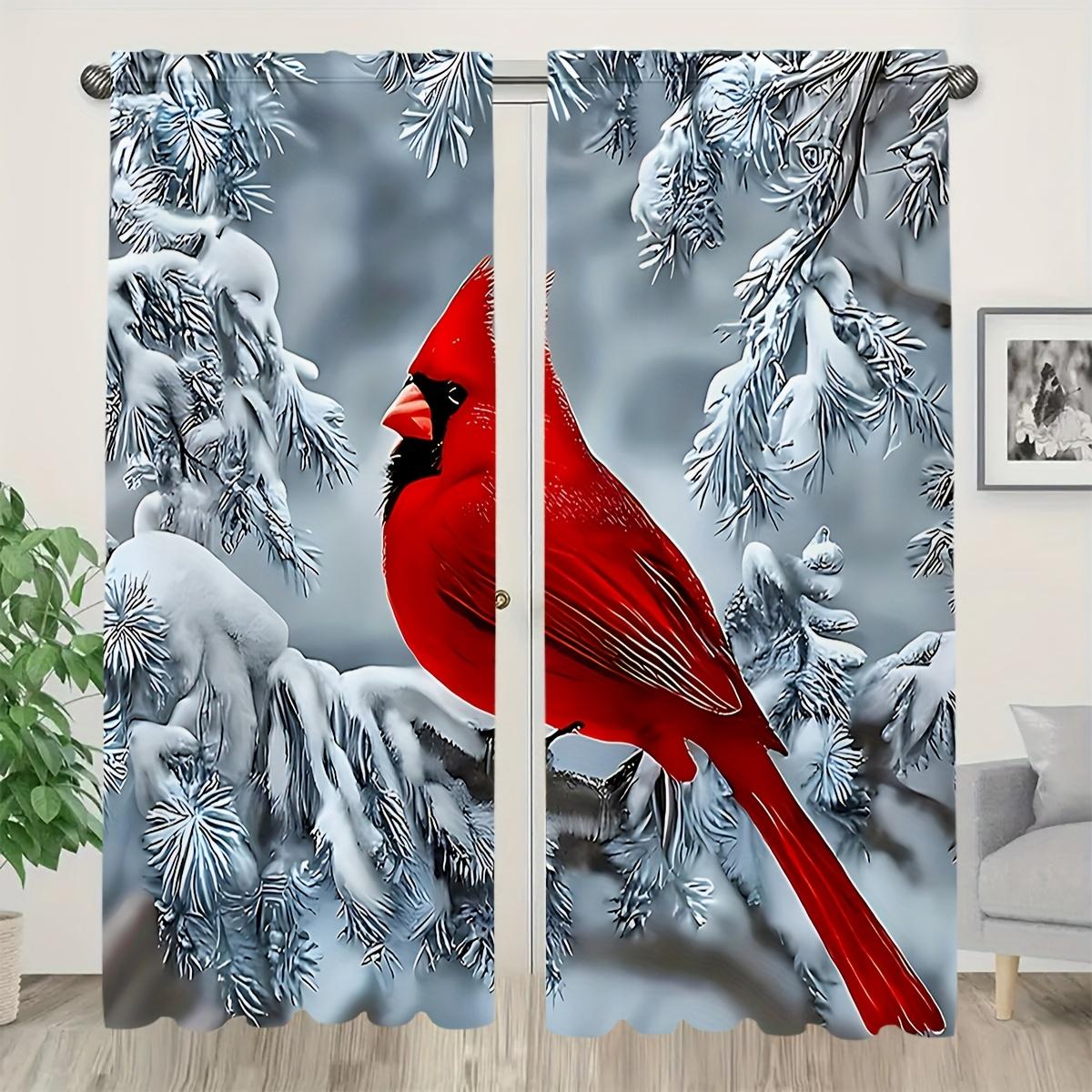 

Cardinal Print Door Curtains Light Reducing Panels Bedroom Living Room Kitchen Office Christmas Decor Curtain With Rod Pocket Polyester Ideal For W100*H70(CM)-Rod Pocket&2PCS
