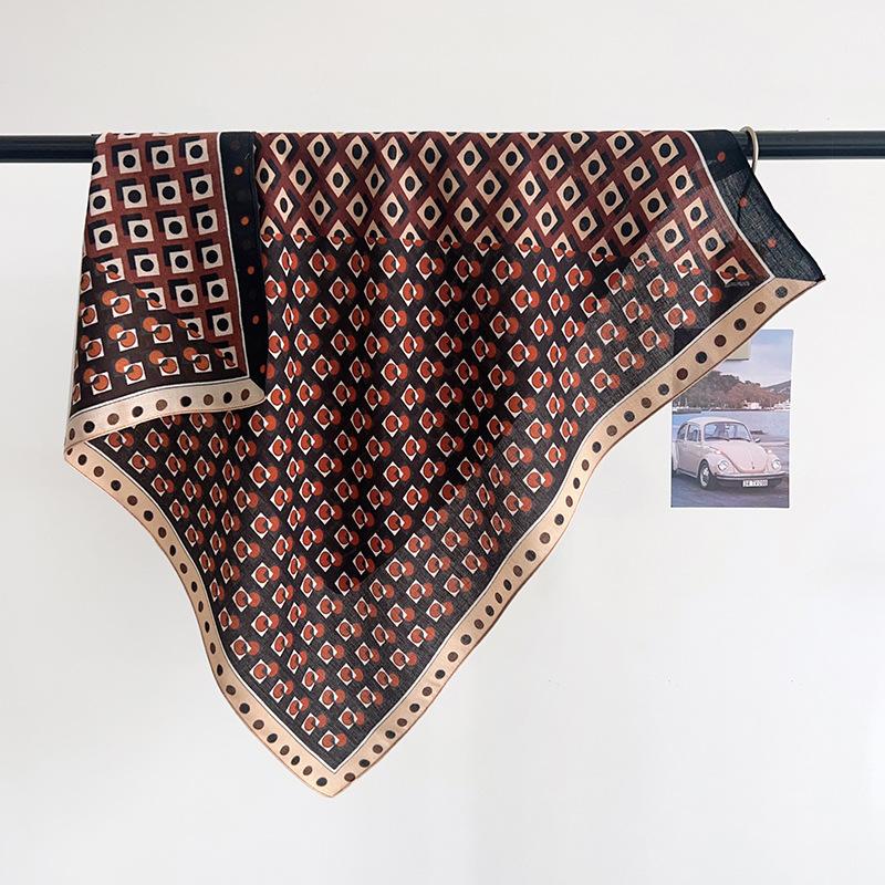 Korean retro plaid small square scarf silk scarf women's summer versatile thin breathable shawl headscarf decorative scarf scarf