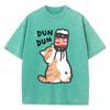 Manga Retro Washed Cotton T-Shirt Cat Chinoiserie Style Vintage Top Tee Casual Streetwear Men Women Unisex T Shirt