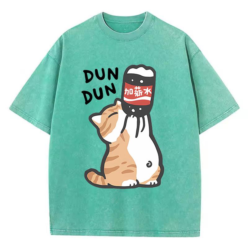 Manga Retro Washed Cotton T-Shirt Cat Chinoiserie Style Vintage Top Tee Casual Streetwear Men Women Unisex T Shirt