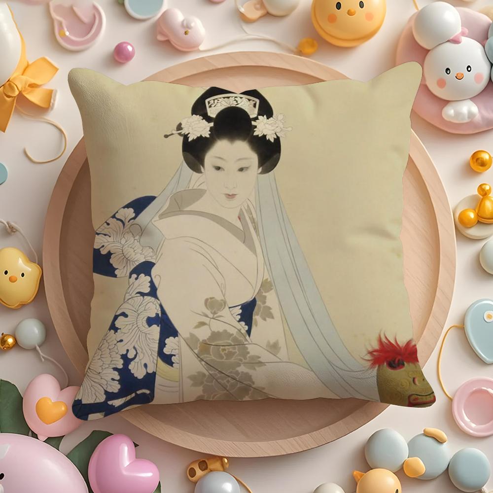 Classic Japanese Lady Cushion Cover Short Plush DoubleSided Printing Home Machine Washable In Warm Winter Pillow Case