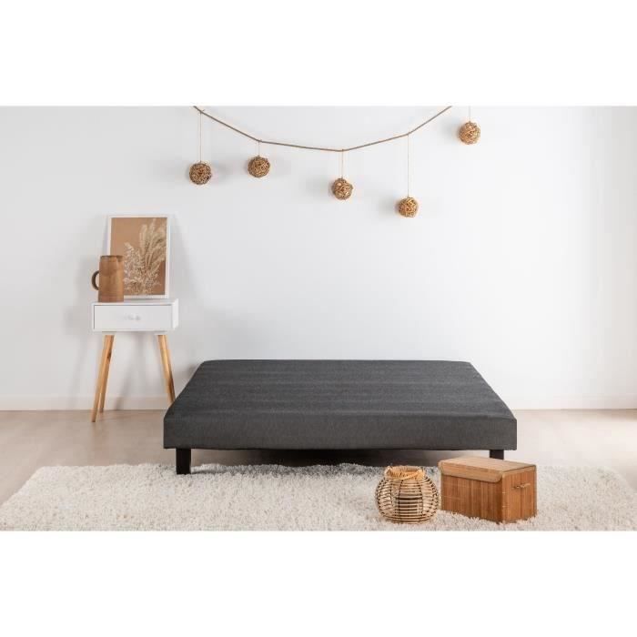 Sommier tapissier à lattes 140 x 190 - Bois massif gris anthracite + pieds - DEKO DREAM Rakenne