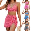 2Pcs/Set Women Bikini Set Dot Print V-Neck Sling Bra High Waist Side Ruched Ruffle Trim Swimming