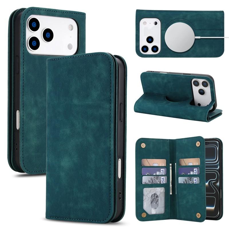Wireless Charging For Magsafe Wallet Flip Case For iPhone 17 Pro Max 12 13 14 Plus 15 16 Pro Retro Leather Card Slots Book Cover