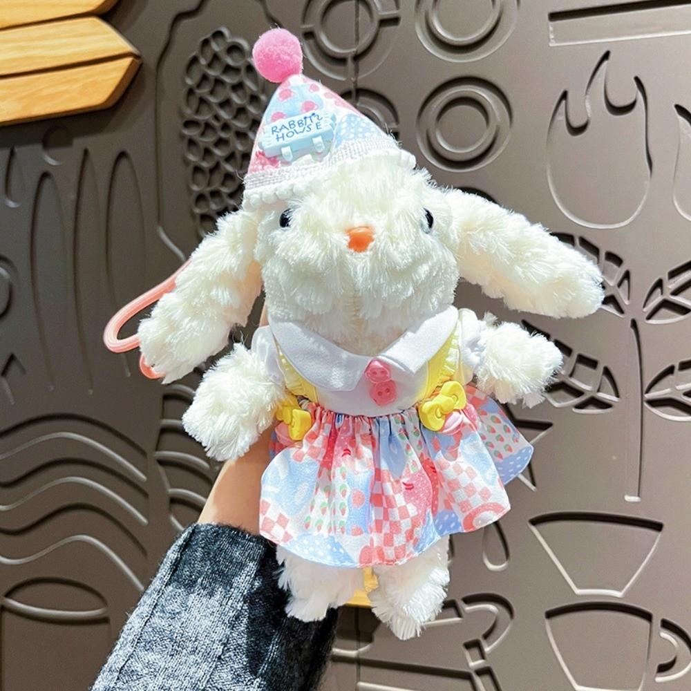 Cute Cartoon Plush Doll Pendant Fluffy Animal Dressing Rabbit Keychain Soft Plush Toy Stuffed Plush Rope Buckle Doll Accessories