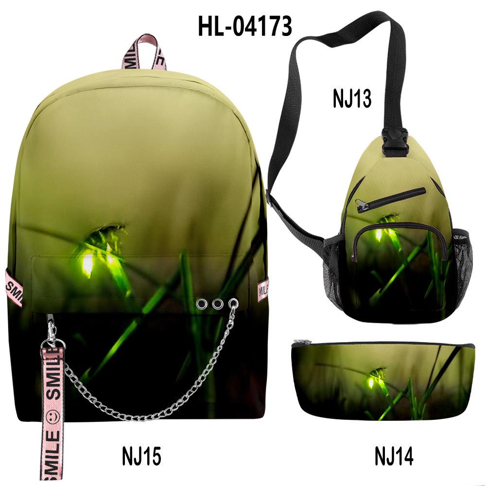 Nouveauté Créative Cool Lucioles Impression 3D 3 pièces/Ensemble Sacs d'école multifonctionnel Sac à dos de voyage Sac de poitrine Trousse à crayons