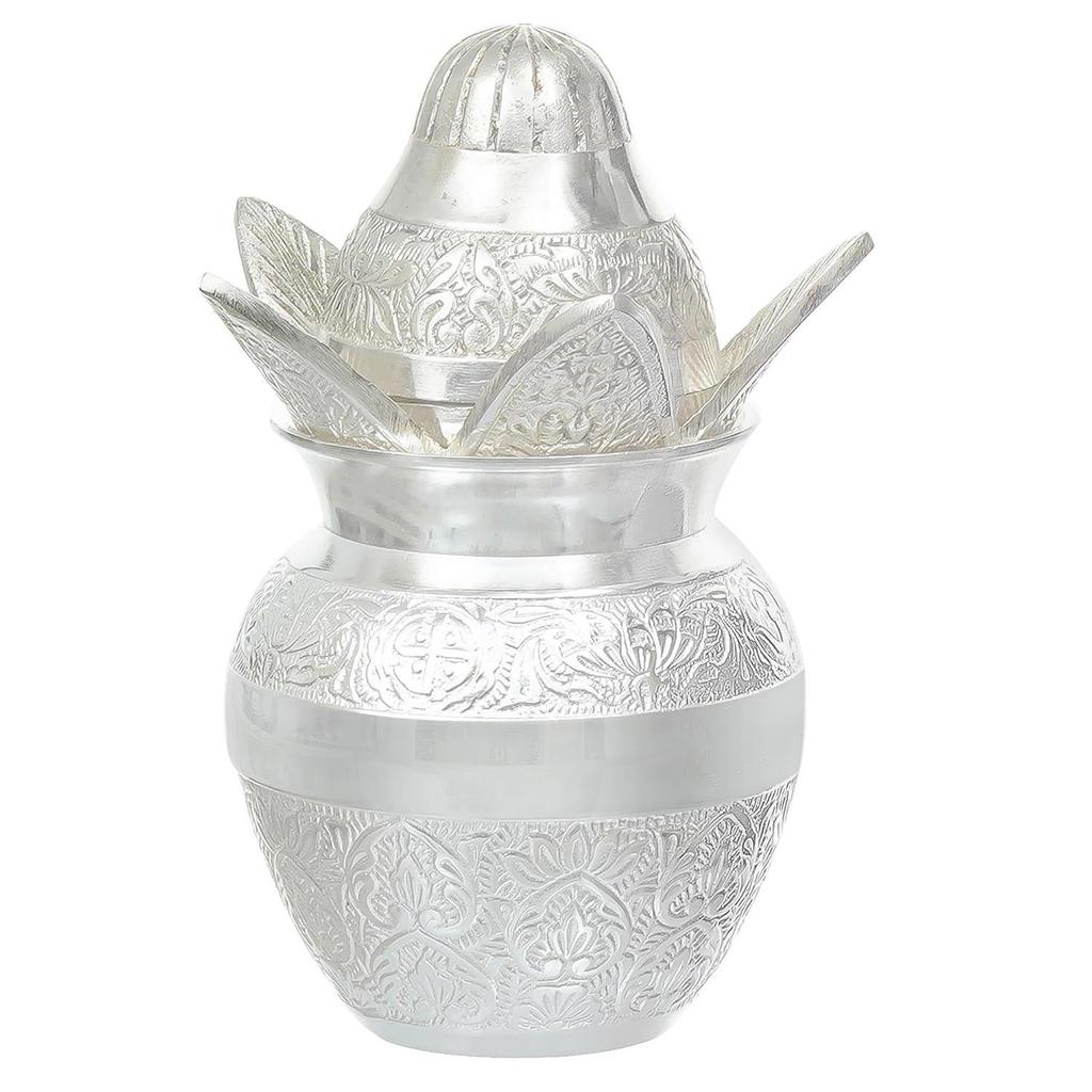 Webelkart Premium Plated Pooja Kalash with Coconut for Pooja Decor with Red Velvet Box/Swastik Kalash
