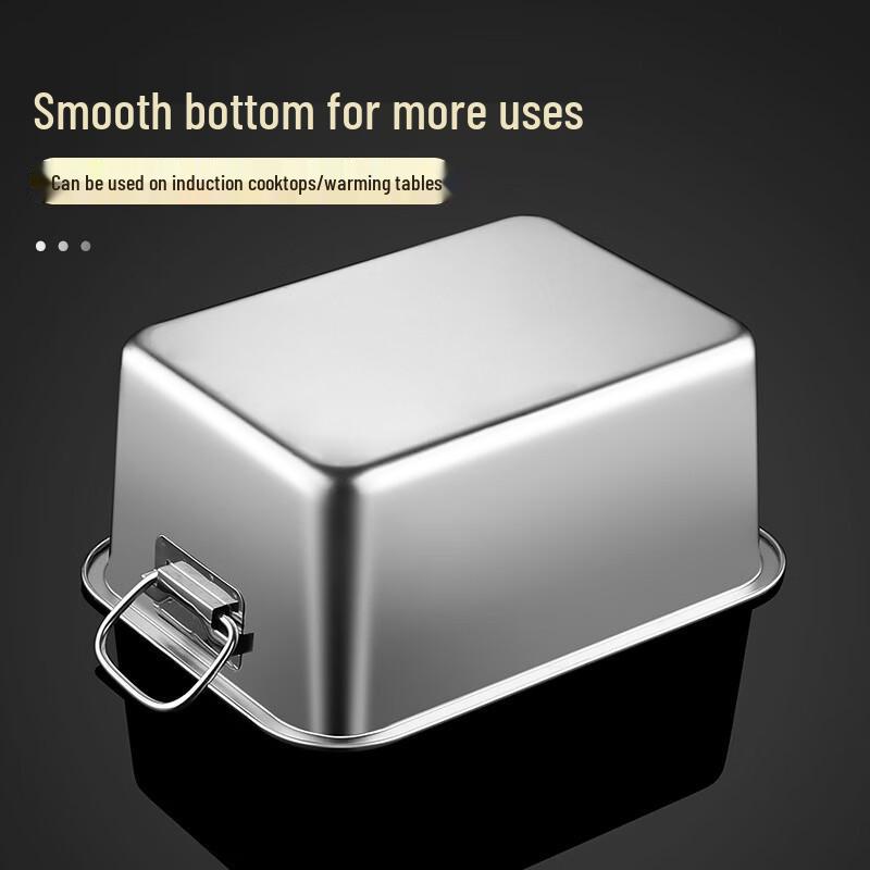 Large Rectangular Stainless Steel Serving Basin with Lid and Handle