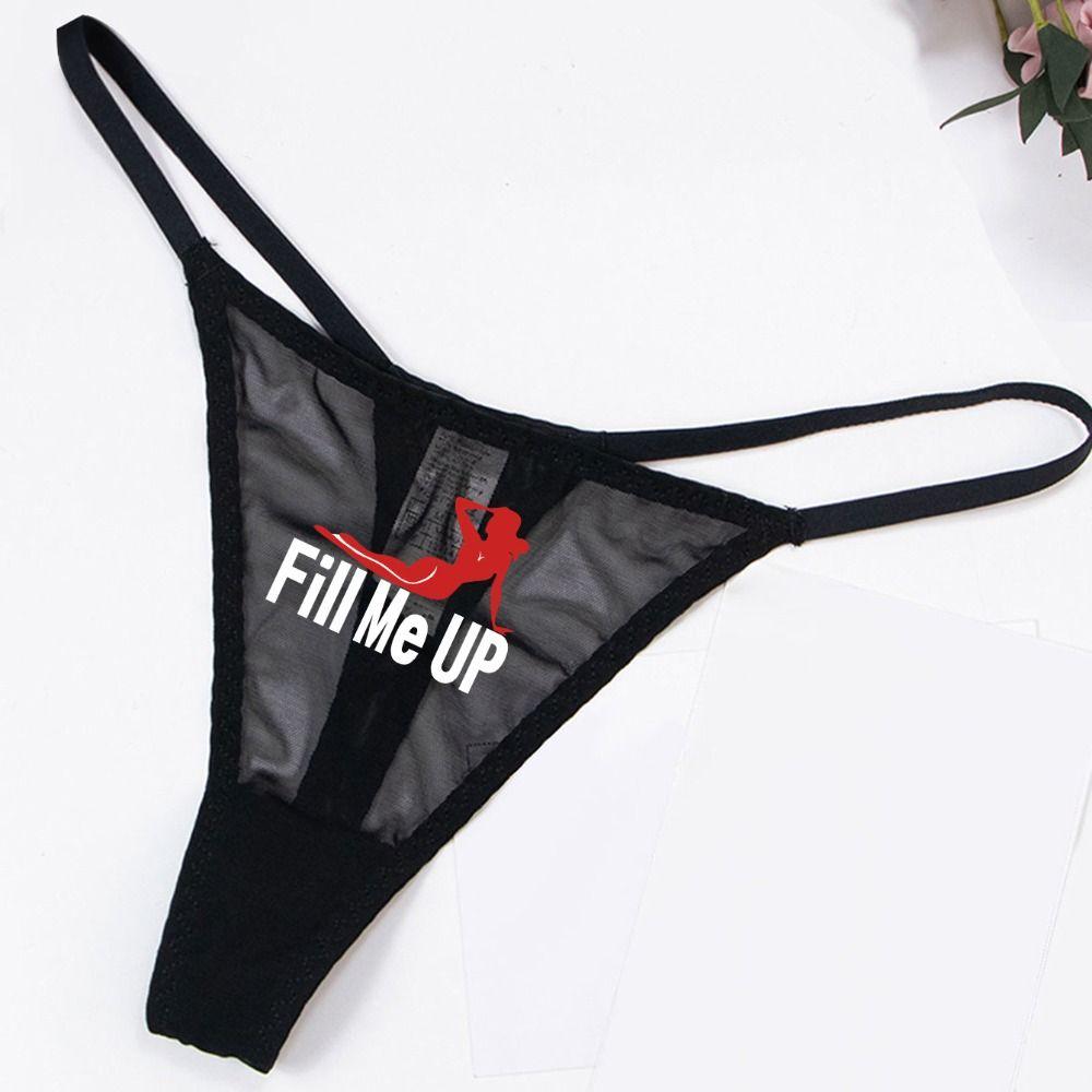 Printing Sexy G Strings Letter Low Waist T-back Transparent Sexy Mesh Thong Briefs