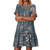 Women's Fashion Casual Round Neck Short Sleeve Ruffled Vintage Printed Dresses