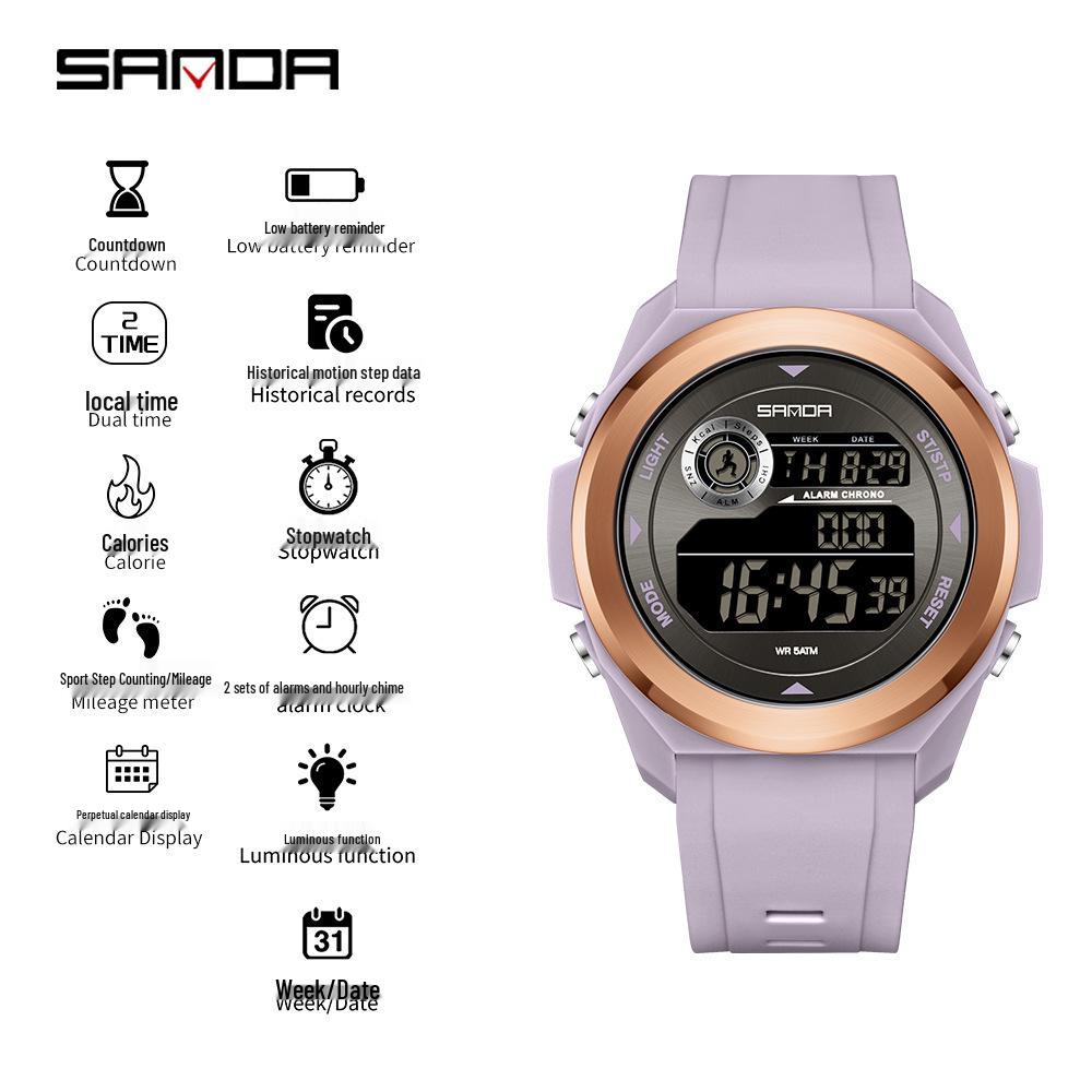 SANDA Unisex Sports Watch: Perpetual Calendar, Alarm, Dual Time Zones, Pedometer.