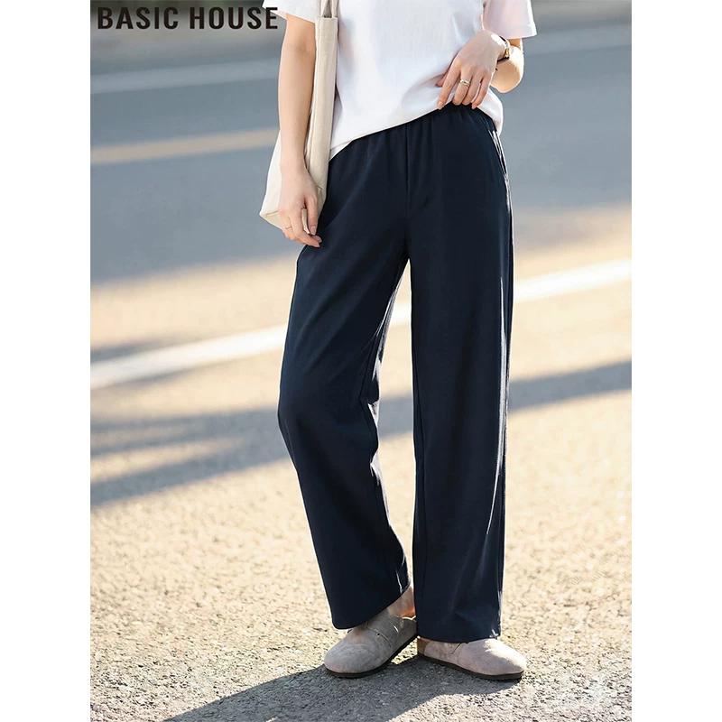 Basic House Women s Navy Blue Wide-Leg High-Waist Casual Pants XL