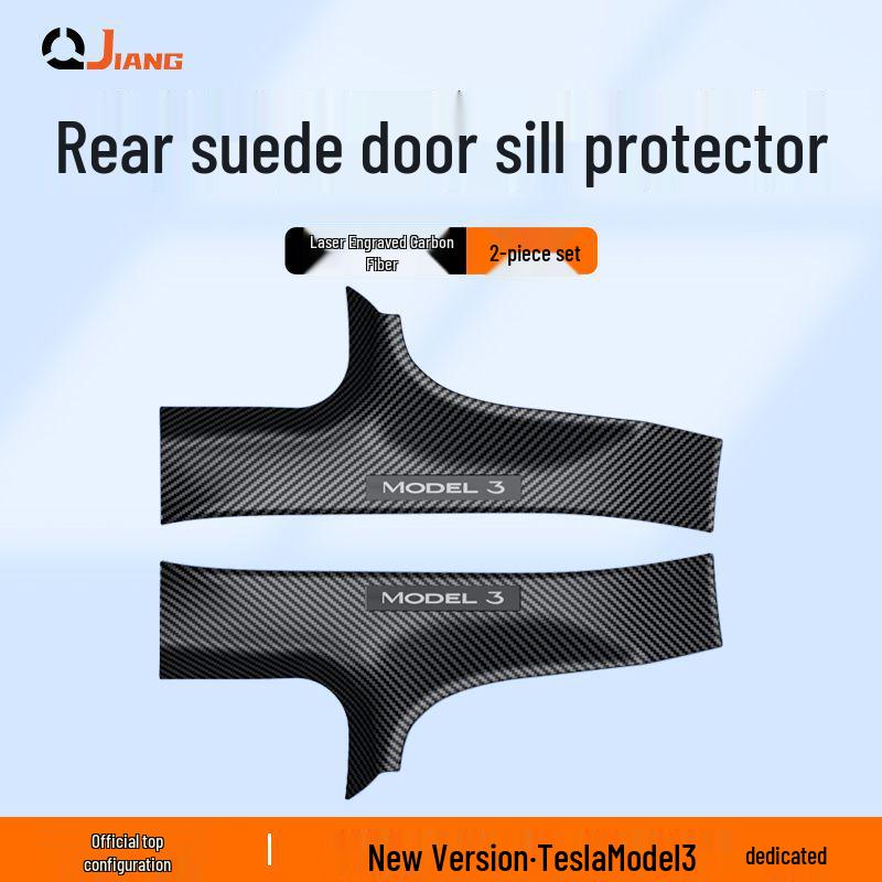 Carbon Fiber Rear Door Sill Strips & Under-Seat Corner Protectors for Tesla Model 3/Y