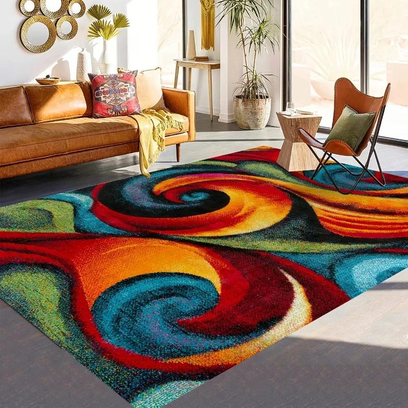 Tappeto con Stampa a Spirale Multicolore Tappeto con Motivo Astratto Retrò Tappetino Resistente alle Macchie e Lavabile per Arredamento Soggiorno Camera da Letto