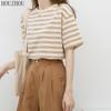 HOUZHOU Stripete T-skjorte Dame Grønn Kortermet Sommer Løs Stor størrelse Korean Chic Casual Topper
