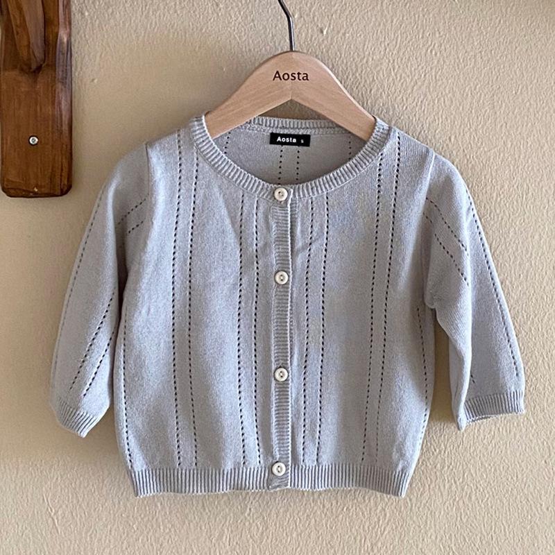 

Корейский детский кардиган-жакет: Легкий свитер весна/осень, летний трикотаж с короткими рукавами для девочек, стиль маленькой принцессы 80cm серый