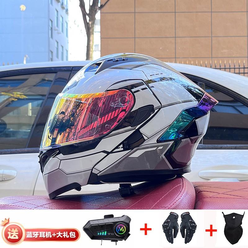 Full Face Motorcycle Helmet With Dual Visor Winter Warm Lining Bluetooth Slot Scooter Riders Men Women All Season