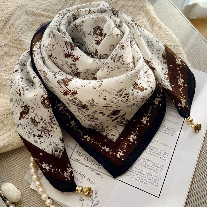 Spring & Autumn Silk Scarf: High-End Korean Style, Magnetic Buckle, Neck Protection, Versatile Temperament, Women's Square Scarf