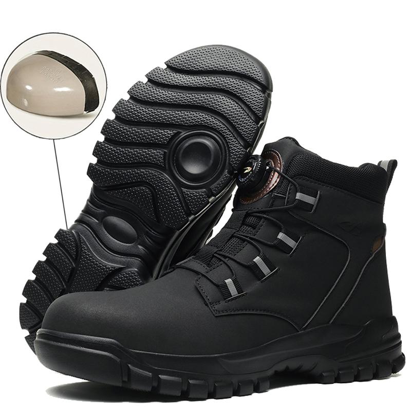 

Rotating Button Safety Shoes Men Steel Toe Work Boots Black Work Sneakers Indestructible Shoes Puncture-Proof Protective Shoes 41