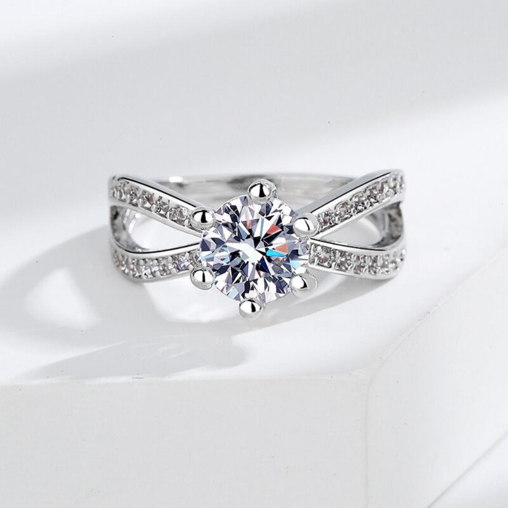 925 Sterling Silver Ring Inlaid With Aaaaa Round 1 Carat Zircon Women's Fashion Birthday Wedding Valentine's Day Jewelry Gift