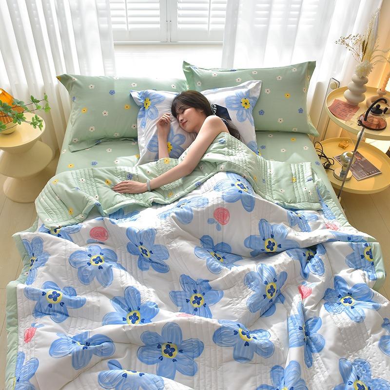 Machine Washable Summer Quilt Single Double Kids Adult Air Condition Thin Blanket Washed Cotton Patchwork Comforter