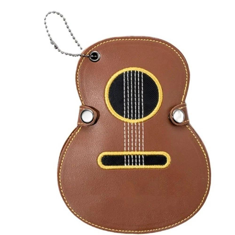 Leather Guitar Pick Holder Bag Guitar Shaped Guitar Pick Clip Gift Guitar Plectrums Bag  Bass