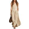 Summer loose sleeveless casual button pocket waist thin V-neck retro dress
