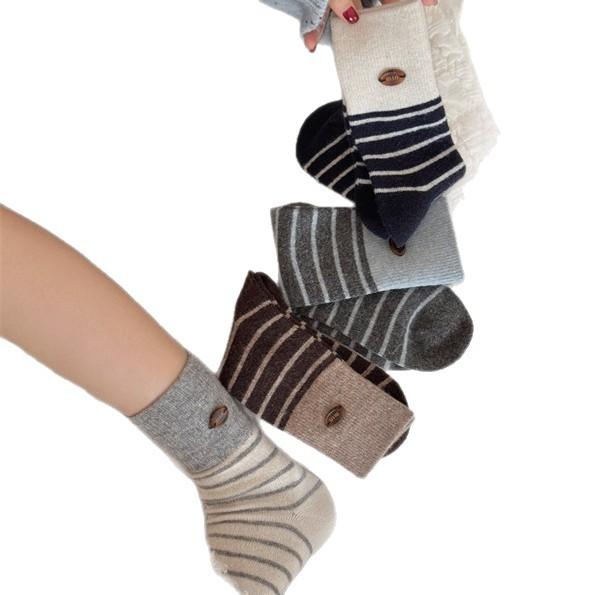 Egg Button Wool Socks Children'S Season Socks Striped Thickened Warm Stacking Socks Winter Confinement Socks