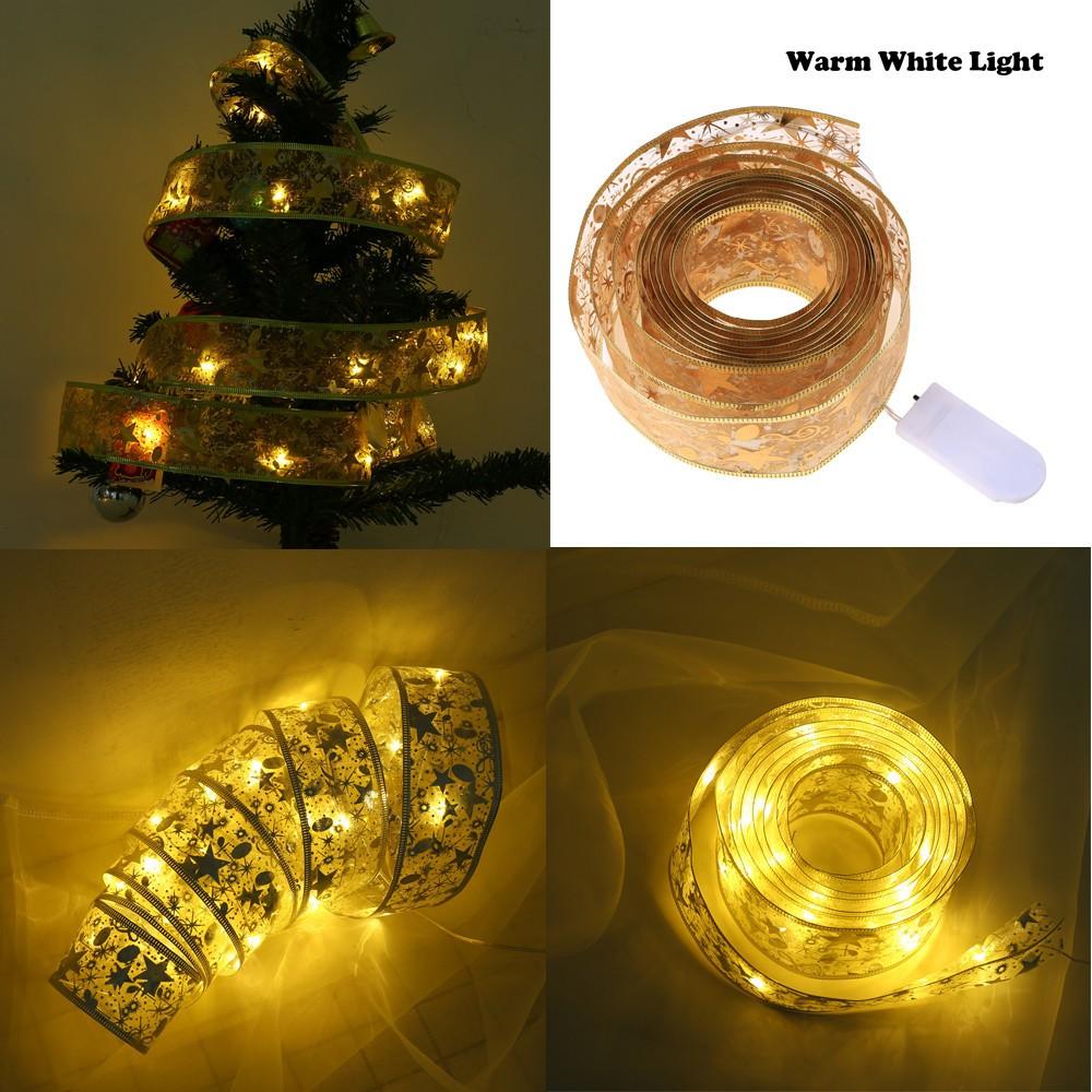 Christmas Party Decoration 5m Ribbon Night Light Christmas Tree LED String золотой