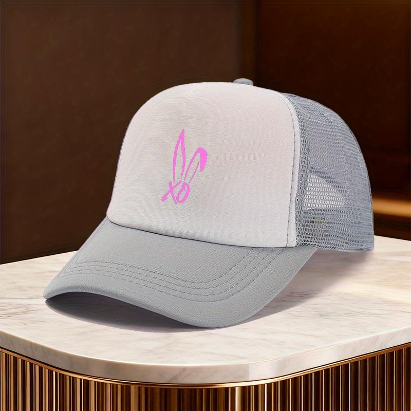 Easter Bunny Ears Xo Graphic Trucker Hat Black White Mesh Baseball Cap Unisex Casual Street Style Gift