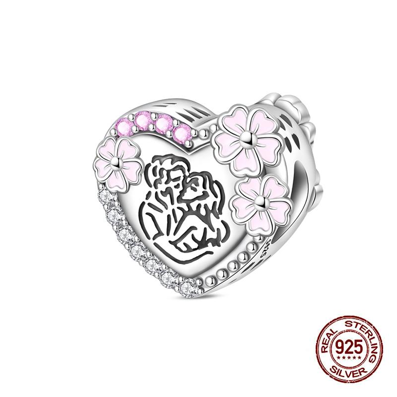 Valentine'S Day Luminous Charms Copper Pink Rose Romantic Little Bear Beads Fit Original Bracelets Diy Jewelry Gift