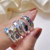 JWER Luxury Colorful Zircon Heart-Shaped Adjustable Ring for Women Retro Index Finger Elegent Crystal Ring Party Jewelry Gifts