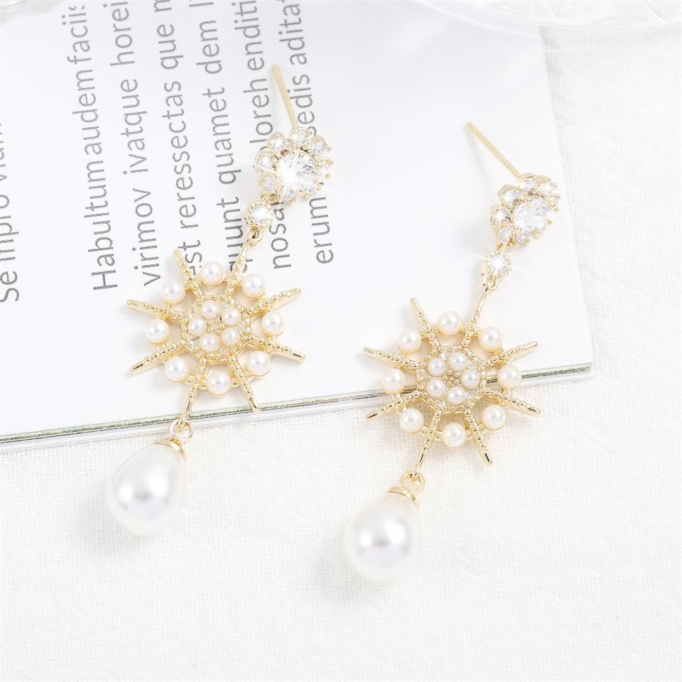 

Six-Pointed Star Pearl Earrings - Trendy Luxury Women s Fashion Jewelry золотой
