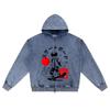 DTG Print Knitted Denim Zip-Up Hoodie Skateboarder Brother Print Zipper Hoodies  