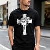 Vintage Sketch Art Jesus Face Cross Print T Shirt Christian Belief Religious Graphic Soft Cotton Tee Casual Daily Apparel