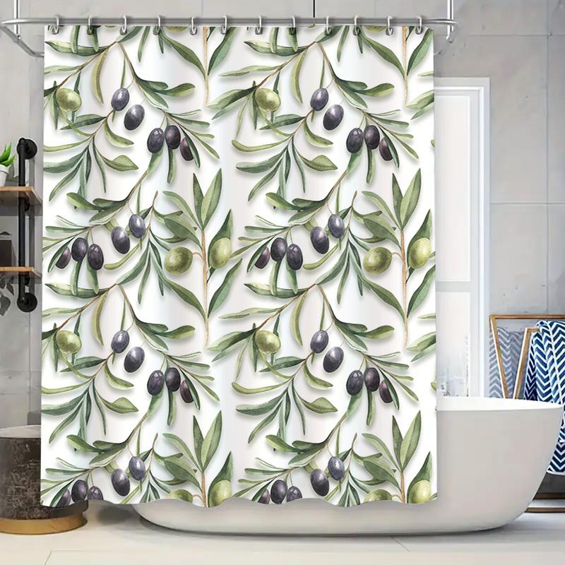 

Luxurious Olive Branch Shower Curtain Waterproof Decorative Polyester Fabric For Bathroom With Hook Rings Green/Gray W60H190(CM)-1 Pcs