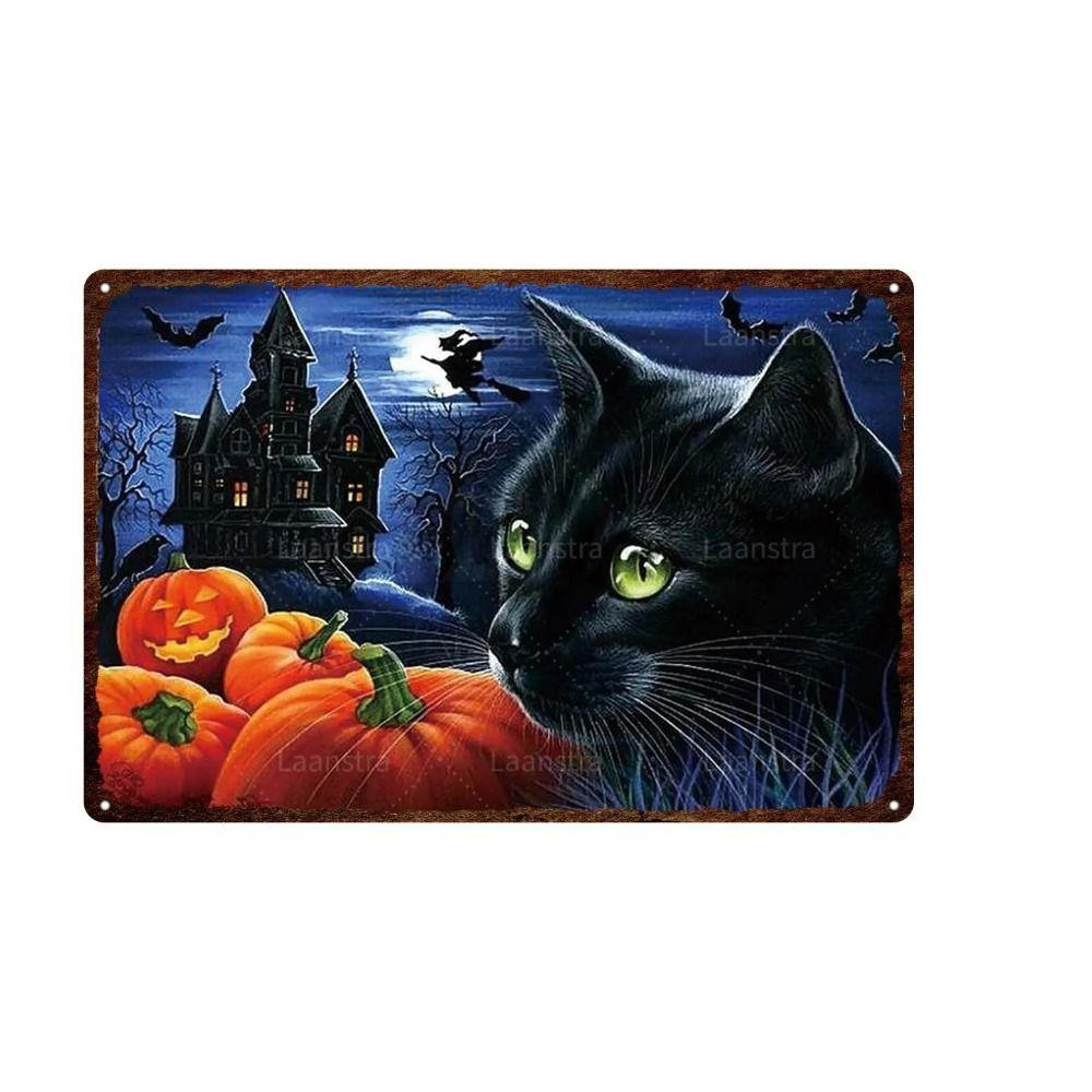 Metal Sign Halloween Cats Pumpkins Wall Decor 20x30 Cm