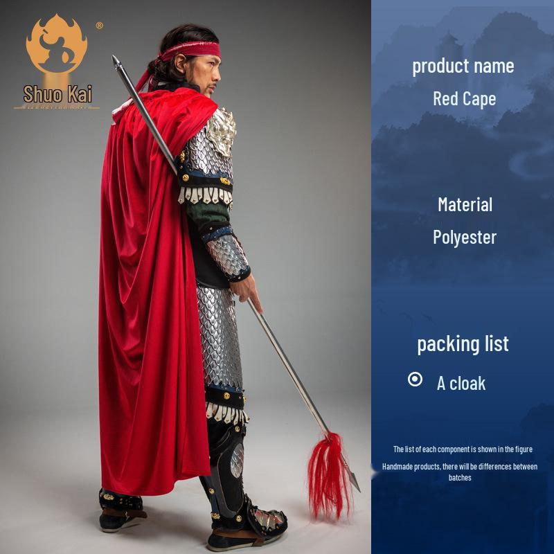 Lian Kai Tang Red Zhao Yun Zhang Fei Cloak & Armor Set: Helmet, Hanfu Accessories, Shooting Props
