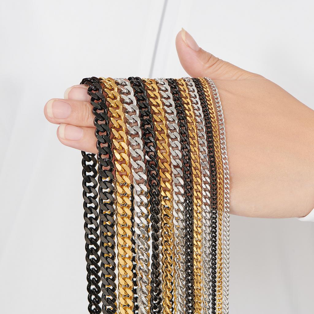 3.5mm/5mm/7mm/9mm Thickness Stainless Steel Cuban Curb Link Chain Necklace for Men Boys Silver Gold Black Color 14 To 30 Inches