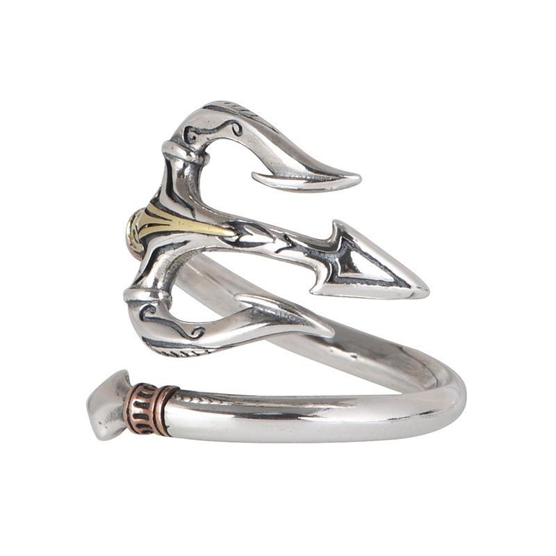 Adjustable Trident Ring Men Women Vintage Style Copper Plated Finger Retro Punk Fashion Accessory Adjustable Open Band
