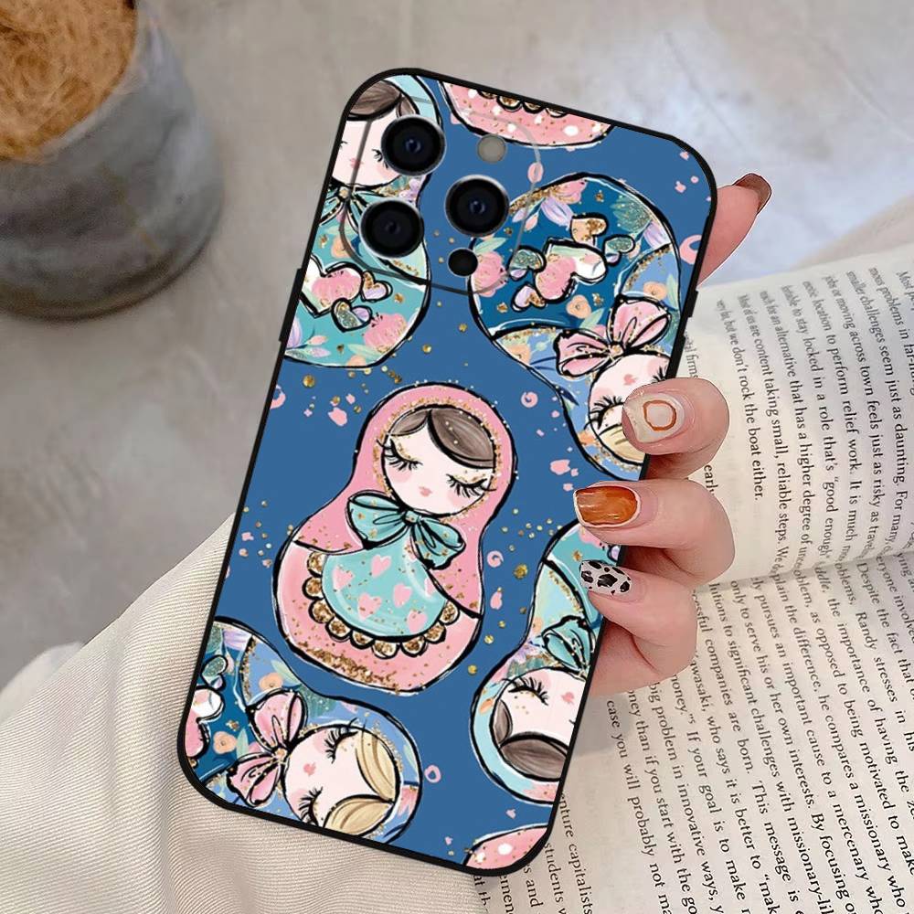 Russian Dolls Matryoshka Phone Case For iPhone 17, 16,15,14,13,12,11 Plus,Pro Max, Others Soft Black Cover