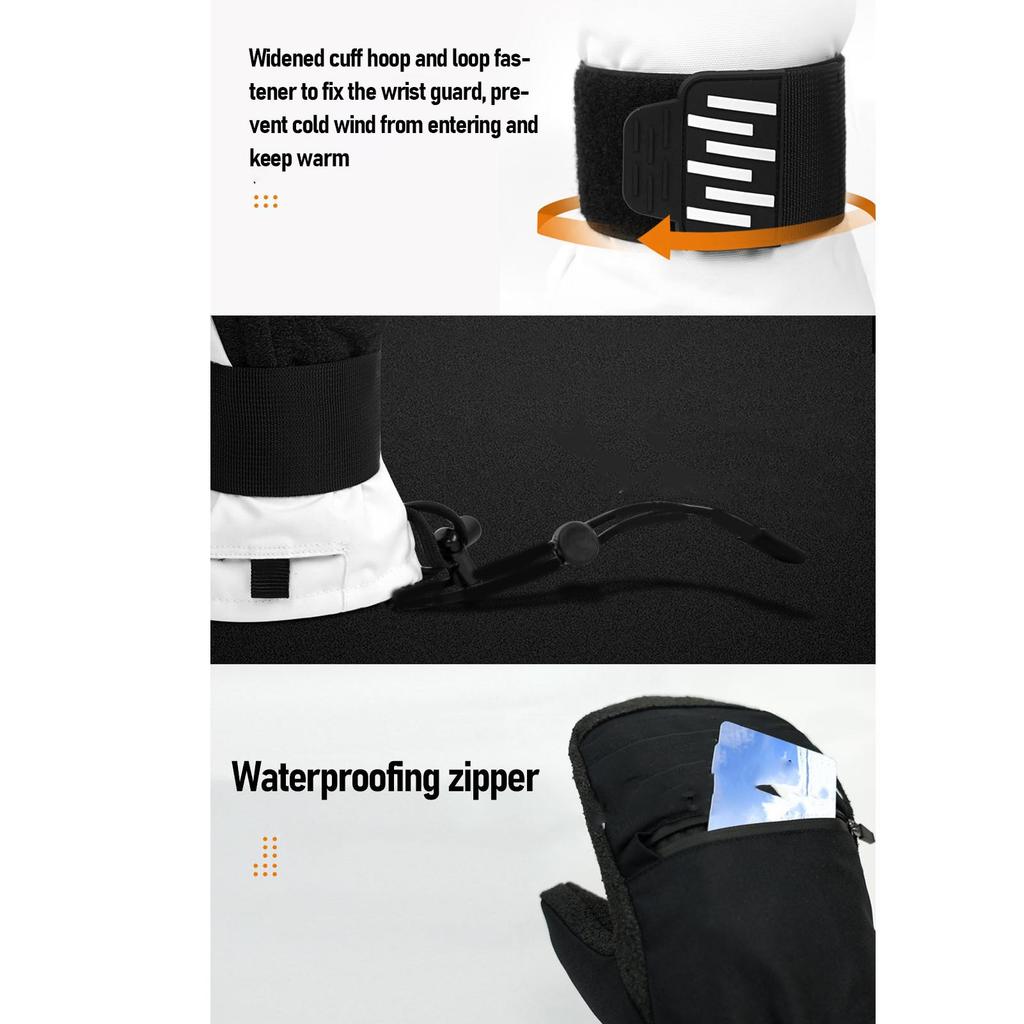 Ski Mittens with Wrist Guards Waterproofing Pocket Secure Fit Inner 5 Finger Snowboarding Mittens for Cycling Hiking Mountaineering XL