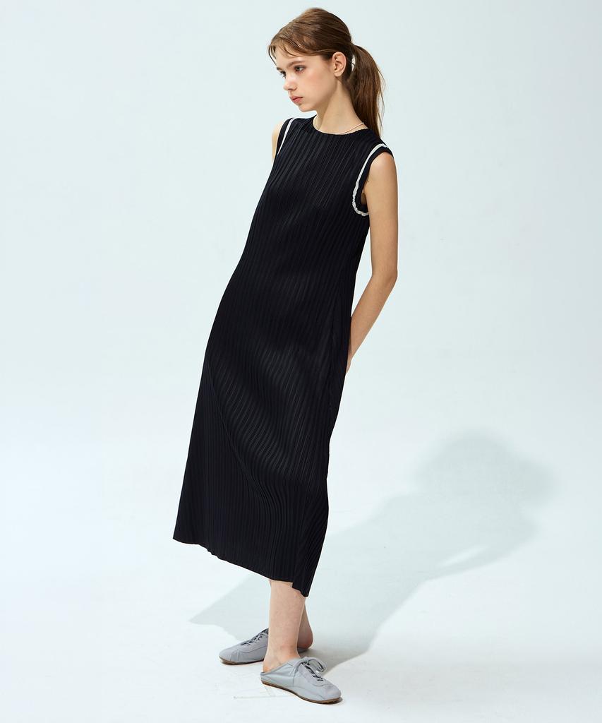Waiowai Color Block A-Line Pleated Dress_2 Colors