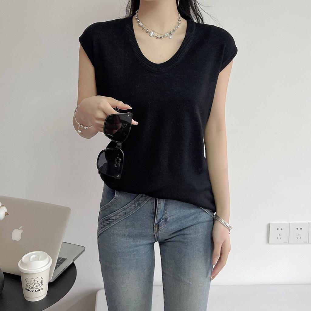 Women's Wool Ice Silk Sleeveless Knitted Bottom Shirt Slim Outer Wear Inner Vest Top