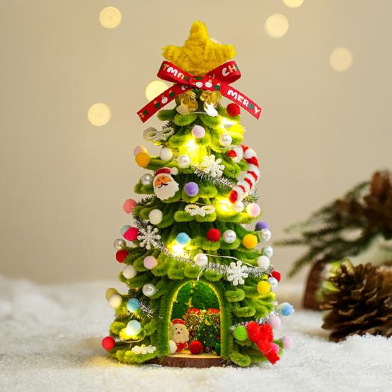 DIY Pipe Cleaners Christmas Tree Kit with String Light Twistable Plush Stick Xmas Tree
