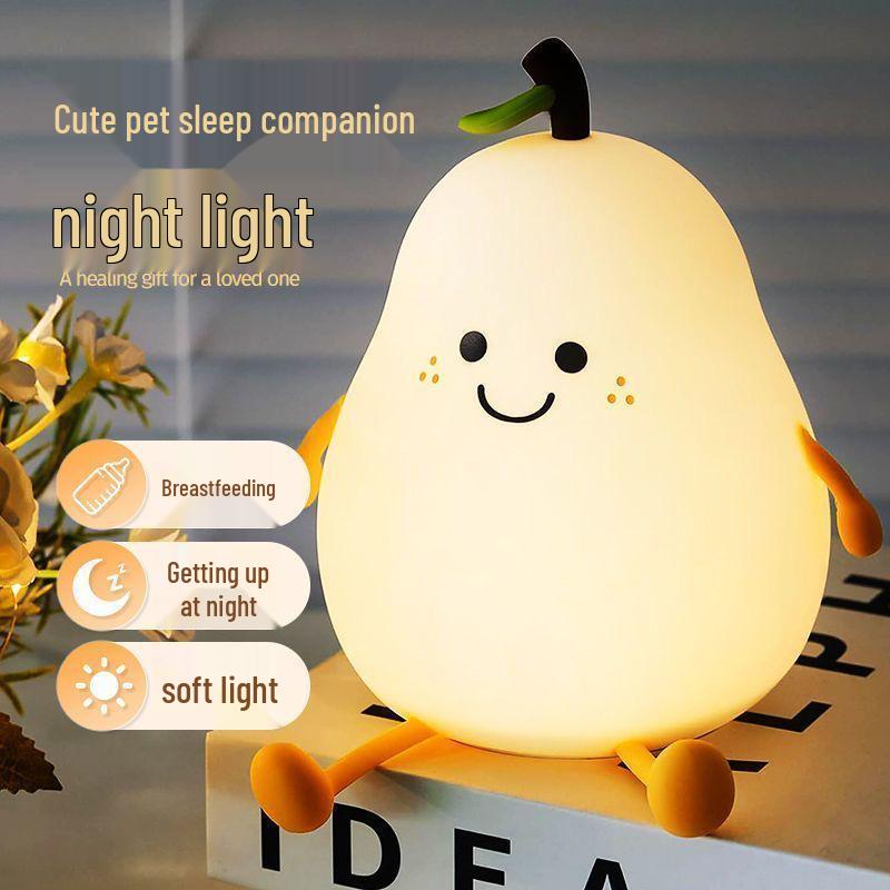 Pat Pat Silicone Pear Night Light - Cute Eye Protection Sleep Companion for Girls
