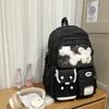 Color Solid Simple Student Backpack With Transparent Compartment And Decor Doll